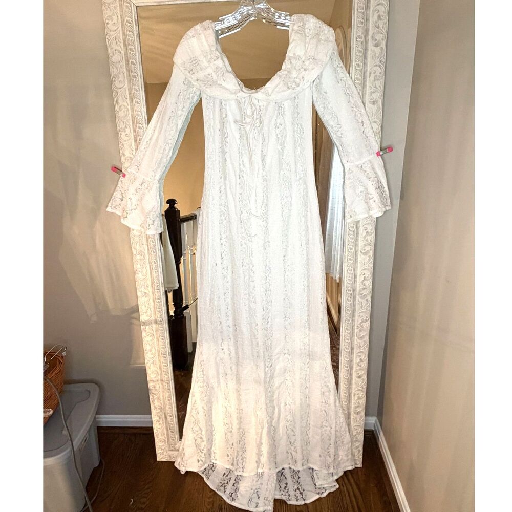 Lace Boho Maxi Dress, bridal,  Beach Wedding, Cottagecore, Beach cover-up